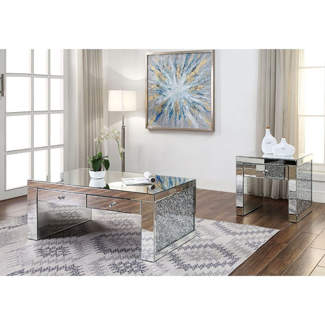 Acme - Noralie Coffee Table 81475 Mirrored & Faux Diamonds