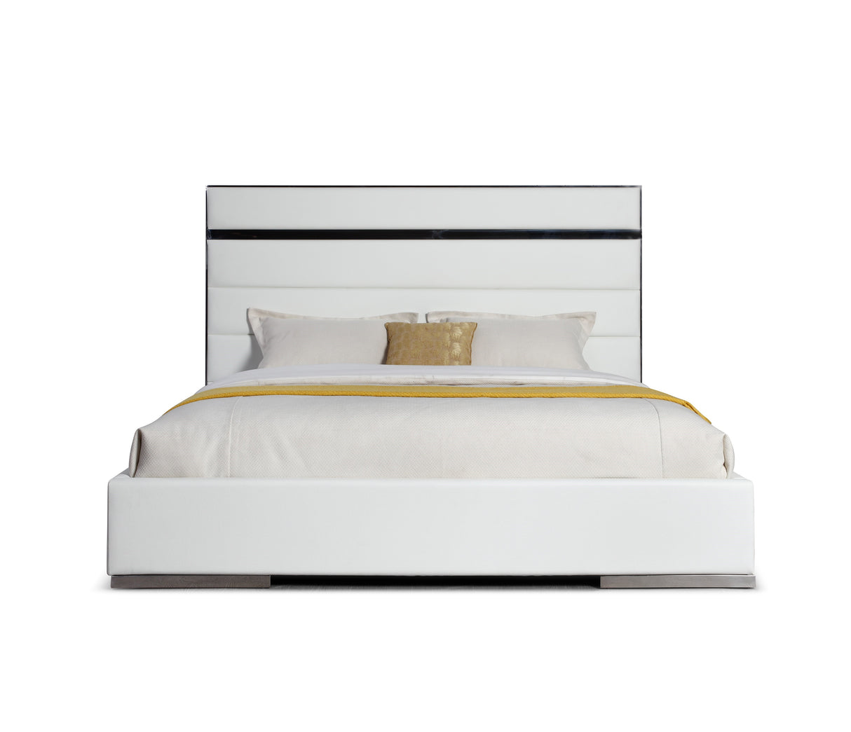 Eastern King Cartier - Modern White Vegan Leather + Stainless Steel Bed - View Image 1