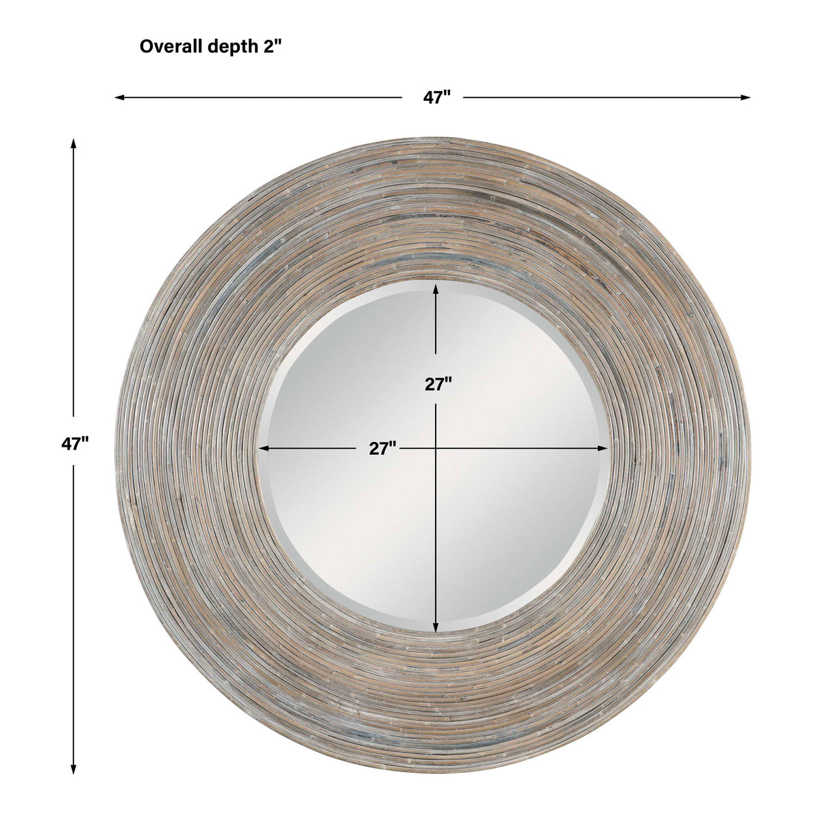Vortex White Washed Round Mirror - Silver by Uttermost - View 6