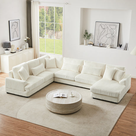Modern Oversized U-shaped Sectional Sofa with Chaise Lounge in Beige Corduroy, 129' - sold by Home Elegance USA