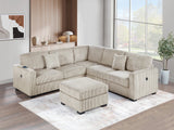 Living Room Corduroy Upholstered Camel 4pc Sectional Set RAF/LAF One-Arm Loveseat W/USB, Corner Wedge, Cocktail Ottoman Cushion Couch