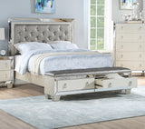 Glam Luxurious 1pc Queen Size Bed w Drawers Footboard Silver Mirror Accents Tufted Headboard Bedroom Furniture