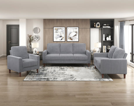 Modern Contemporary Sofa Set 3pcs Comfortable Sofa Loveseat Chair Gray Corduroy Upholstered Cushion Solid Wood Living Room Furniture