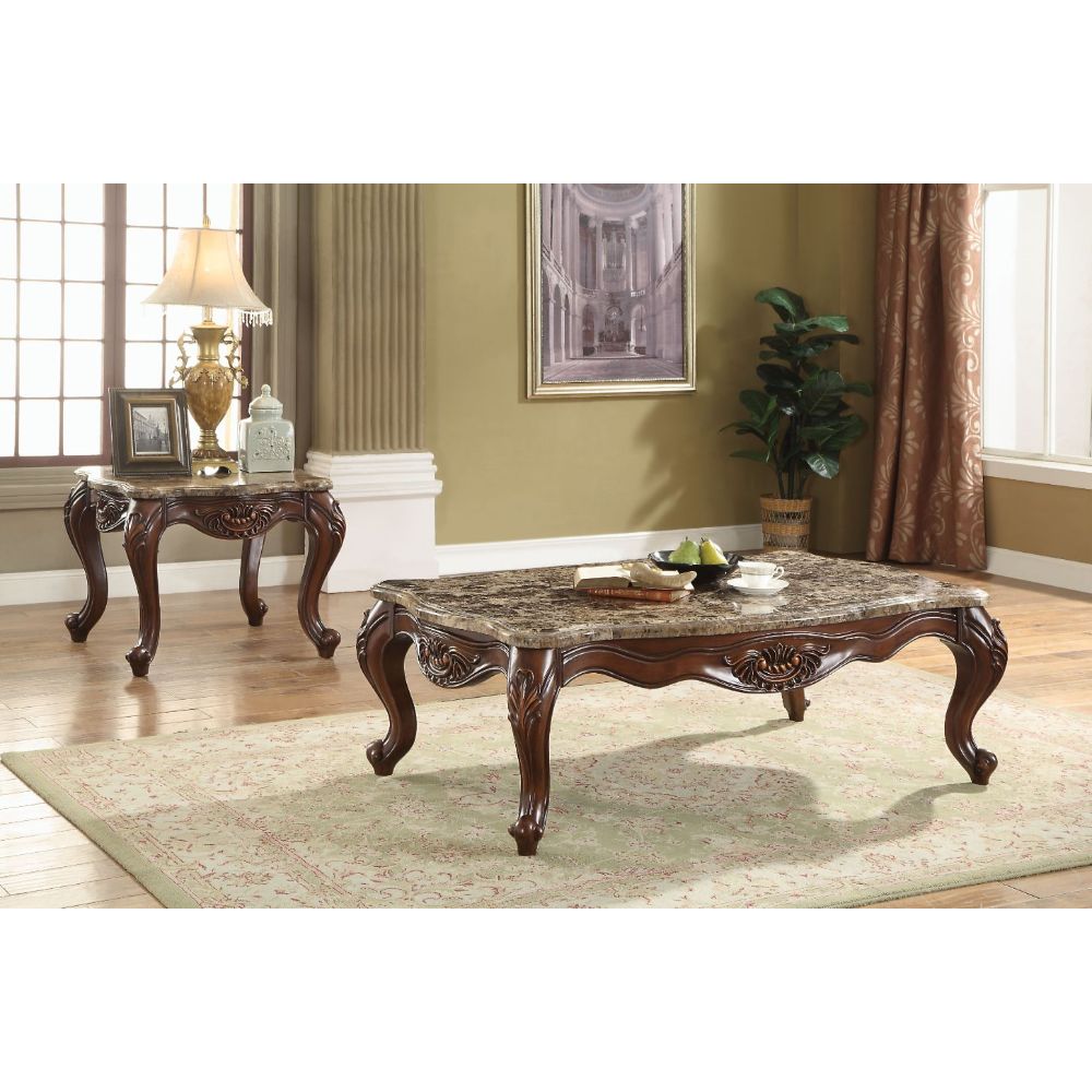 Acme - Jardena Coffee Table 81655 Marble Top & Cherry Oak Finish