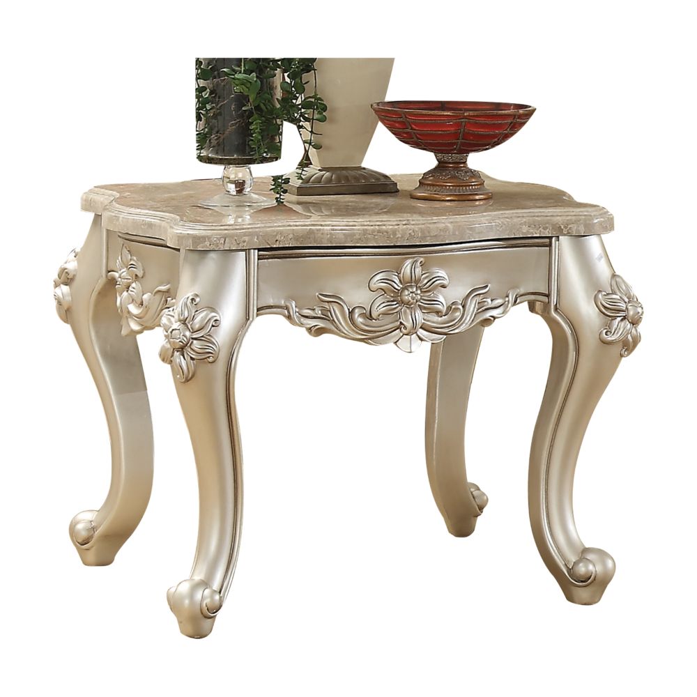 Bently End Table 81667 Marble Top & Champagne Finish | Acme - 81667 - Home Elegance USA - 1