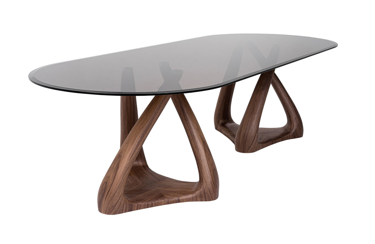 Modrest Christy - Mid-Century Modern Grey Glass + Walnut Oval Dining Table