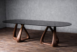 Modrest Christy - Mid-Century Modern Grey Glass + Walnut Oval Dining Table