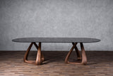 Modrest Christy - Mid-Century Modern Grey Glass + Walnut Oval Dining Table