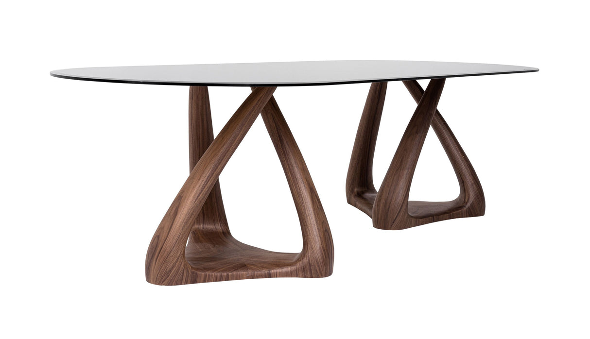 Modrest Christy - Mid-Century Modern Grey Glass + Walnut Oval Dining Table