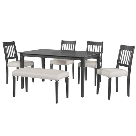 6-Piece Retro Dining Room Set, Classic Kitchen Furniture Set, Wooden Rectangular Table and 4 Chairs with Bench for kitchen & Dining Room (Easy Assembly, Space Saving)(DOVETAIL GREY) - sold by Home Elegance USA