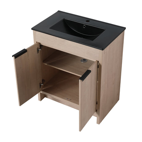 30 Inch Freestanding Bathroom Vanity with Black Ceramic Sink & 2 Soft - Close Cabinet Doors (BVB02430PLO - BL9075BK),W1286S00019 - W999S00064 - image - 20