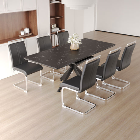 62.4' extendable 78.15' dining Table Set for 6-8 Person for Dining Room,C-shaped Tube Soft padded armless dining chair and Very large Dining Room Table Kitchen Table Chair Set with metal Legs - sold by Home Elegance USA