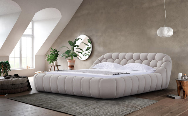 Queen Yolonda - Modern Beige Fabric Bed - View Image 1