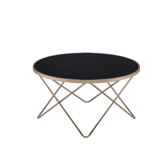 Acme - Valora Coffee Table 81830 Black Glass & Champagne Finish