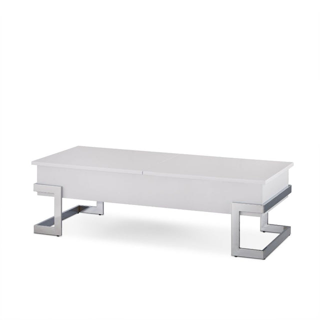 Acme - Calnan Coffee Table W/Lift Top 81850 White High Gloss & Chrome Finish