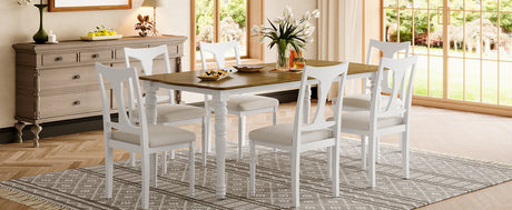 7-Piece Dining Table Set, 60inch to 78inch Extendable Wood Dining Table with Removable Leaf, Kitchen Table Set with 6 Upholstered Side Chair, Dining Table Set for 6 - sold by Home Elegance USA
