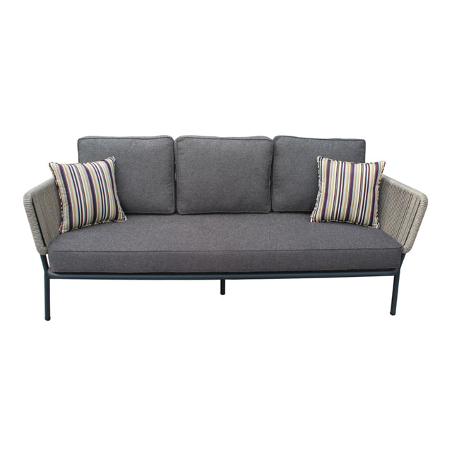 Suntide - Outdoor Grey Fabric + Beige Rattan + Grey Acacia Sofa Set - View Image 1
