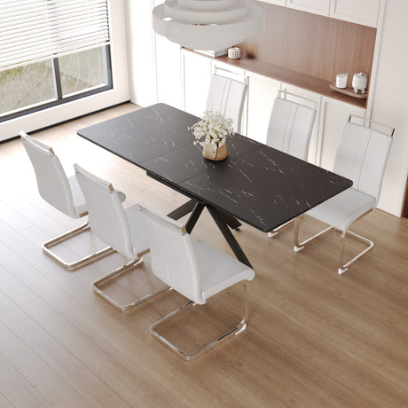 62.4' extendable 78.15' dining Table Set for 6-8 Person for Dining Room,C-shaped Tube Soft padded armless dining chair and Very large Dining Room Table Kitchen Table Chair Set with metal Legs - sold by Home Elegance USA