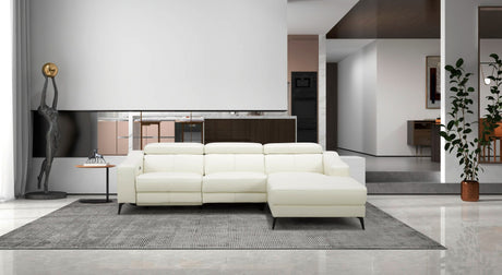 Modrest Rampart - Modern L-Shape RAF White Leather Sectional Sofa with 1 Recliner