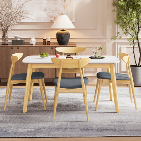 5-Piece Dining Set, 1 Table + 4 Chairs, Rubberwood Frame, Ergonomic Chairs & Faux Wood Table, Natural+Grey+White Oak - sold by Home Elegance USA