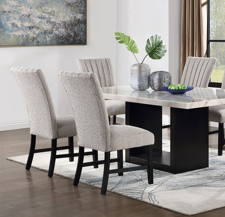 Beautiful Genuine Marble Top Dining Table 6x Side Chairs Gray Boucle Fabric Upholstered Chair Dining Room 7pc Set Wooden Furniture - sold by Home Elegance USA