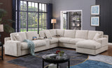 Chiara 141.5'W Beige Chenille Fabric Corner Sectional Sofa with Right-Facing Chaise, Cupholders, and Charging Ports