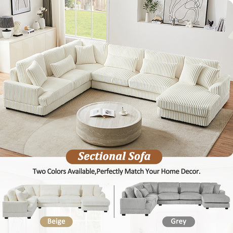 Modern Oversized U-shaped Sectional Sofa with Chaise Lounge in Beige Corduroy, 129' - sold by Home Elegance USA