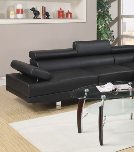 Black Color Sectional Living Room Furniture Faux Leather Adjustable Headrest Right Facing Chaise & Left Facing Sofa - sold by Home Elegance USA