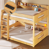 Queen over Queen Bunk Bed with Storage Shelves and USB Ports, Wood Color