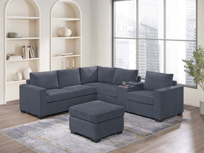 Modern Functional Dark Gray Corduroy Upholstered Sectional Set Living Room One Arm Loveseat Wedge Console Ottoman 4pc Couch Sofa Set - sold by Home Elegance USA