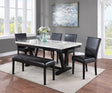 White Faux Marble & Black Finish Dining Table Set Black Faux Leather Upholstered Chairs Bench Nailhead Trim Polyurethane Fabric 6pc Set - sold by Home Elegance USA