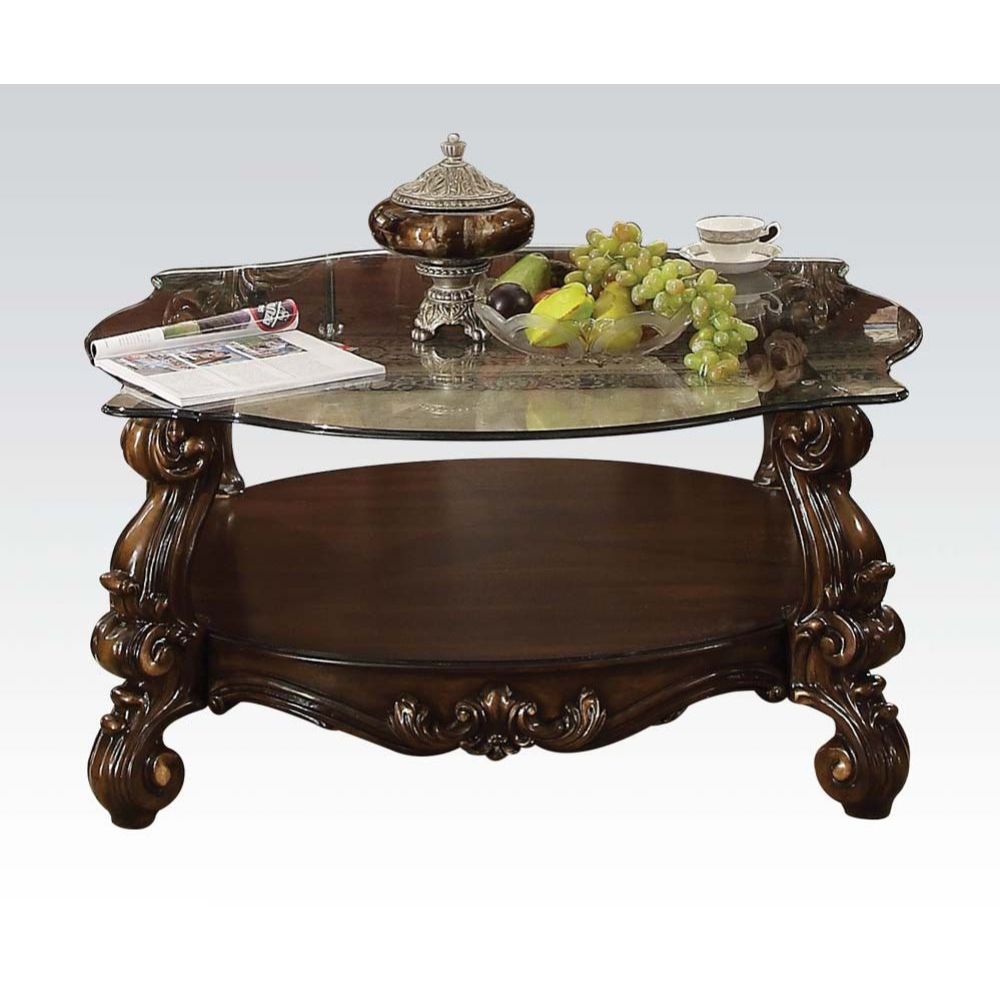 Acme - Versailles Coffee Table 82080 Clear Glass & Cherry Oak Finish