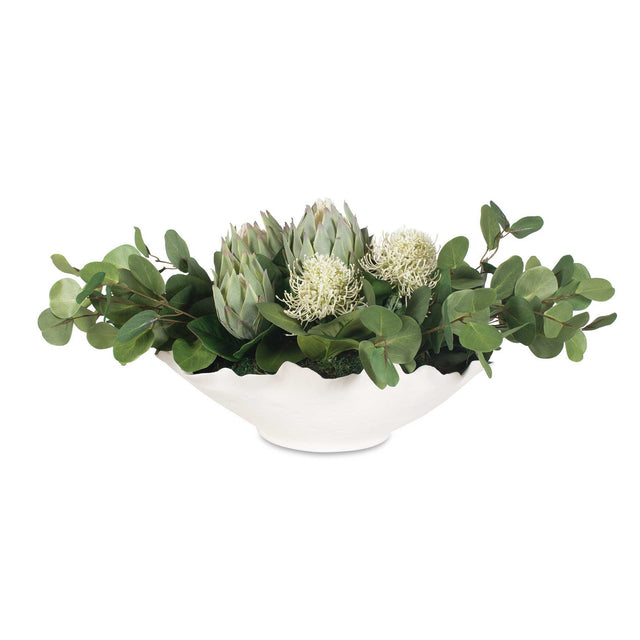 Protea Blooms Bowl Centerpiece - Green / White by Uttermost - View 1