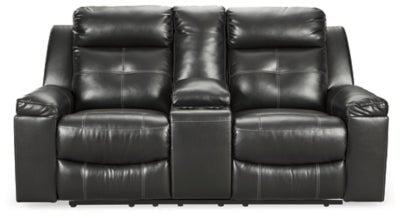 Ashley Black Kempten DBL Rec Loveseat w/Console - Faux Leather - 8210594 - Home Elegance USA - 1