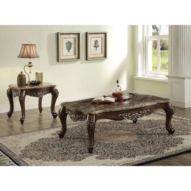 Acme - Latisha End Table 82147 Marble Top & Antique Oak Finish