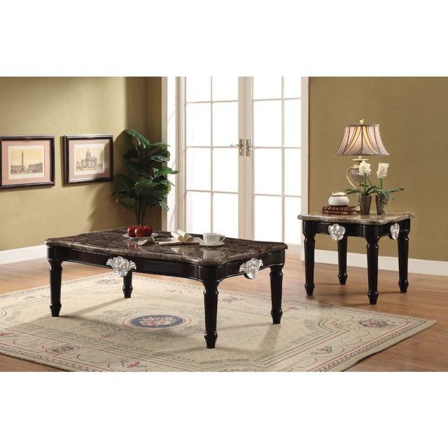 Acme - Ernestine End Table 82152 Marble Top & Black Finish