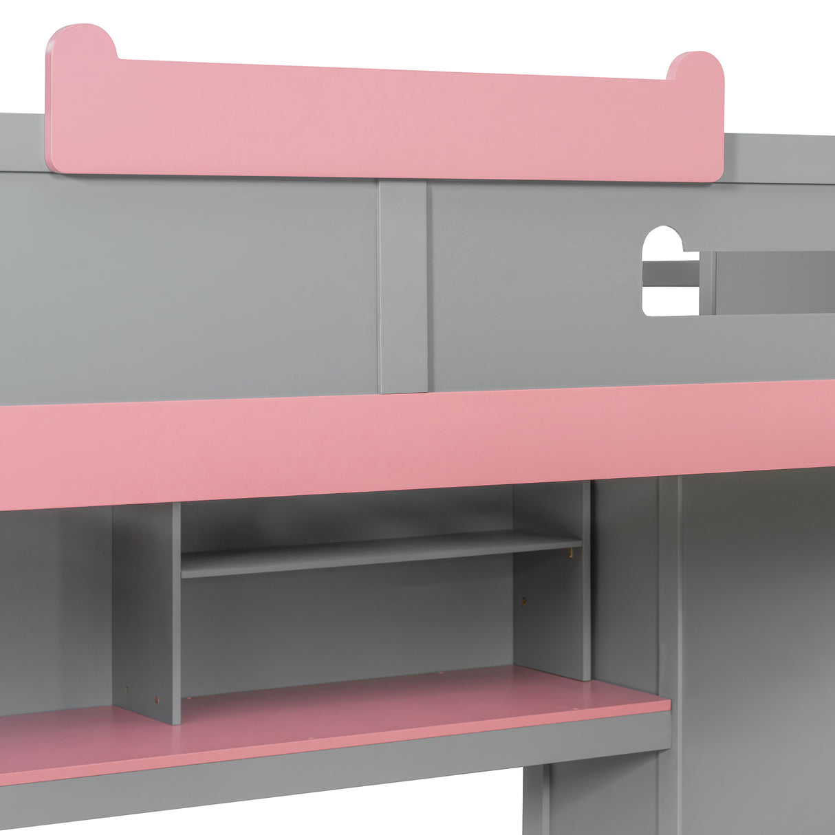 Full Over Full Bunk Bed with Twin Size Trundle and Staircase, Shelves, LED,Gray - sold by Home Elegance USA