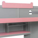 Full Over Full Bunk Bed with Twin Size Trundle and Staircase, Shelves, LED,Gray - sold by Home Elegance USA