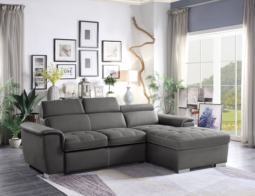 Ferriday Gray Sleeper Sectional with Pull-Out Bed & Storage – Homelegance - sold by Home Elegance USA