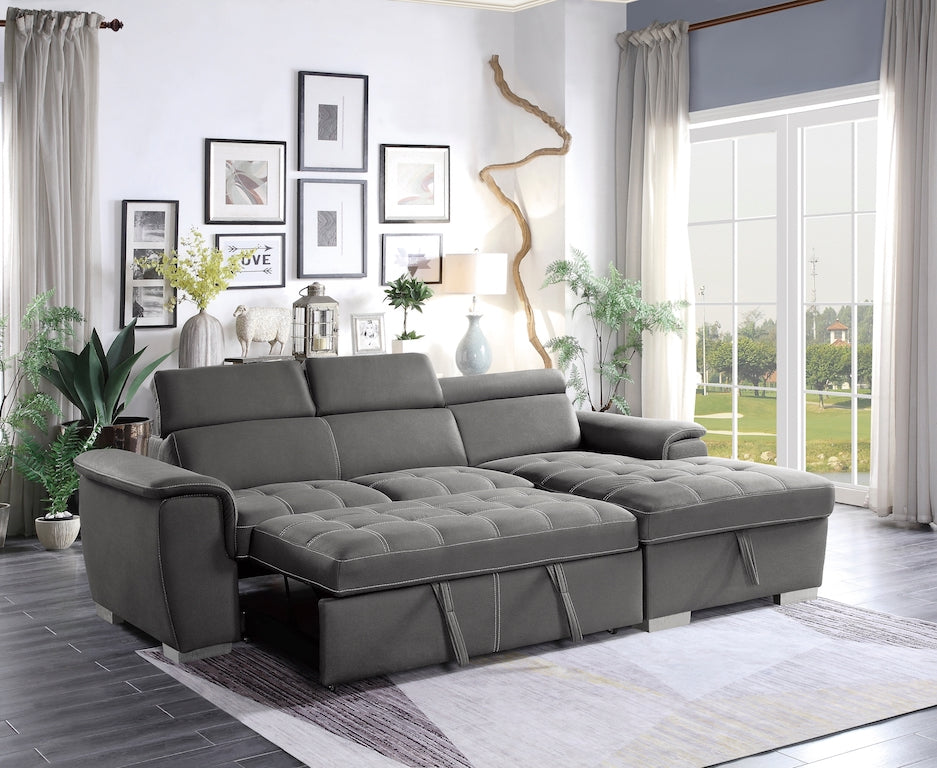 Ferriday Gray Sleeper Sectional with Pull-Out Bed & Storage – Homelegance - sold by Home Elegance USA