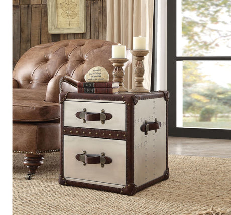 Aberdeen End Table 82292 Vintage Dark Brown Top Grain Leather & Aluminum | Acme - 82292 - Home Elegance USA - 1