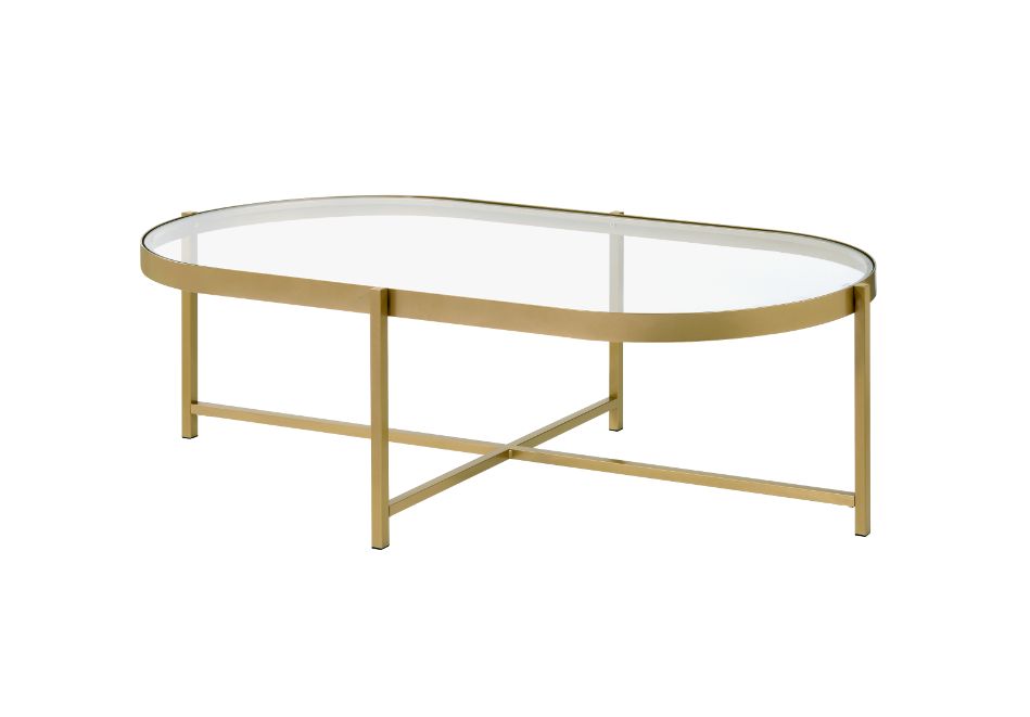 Acme - Charrot Coffee Table 82305 Clear Glass Top & Gold Finish