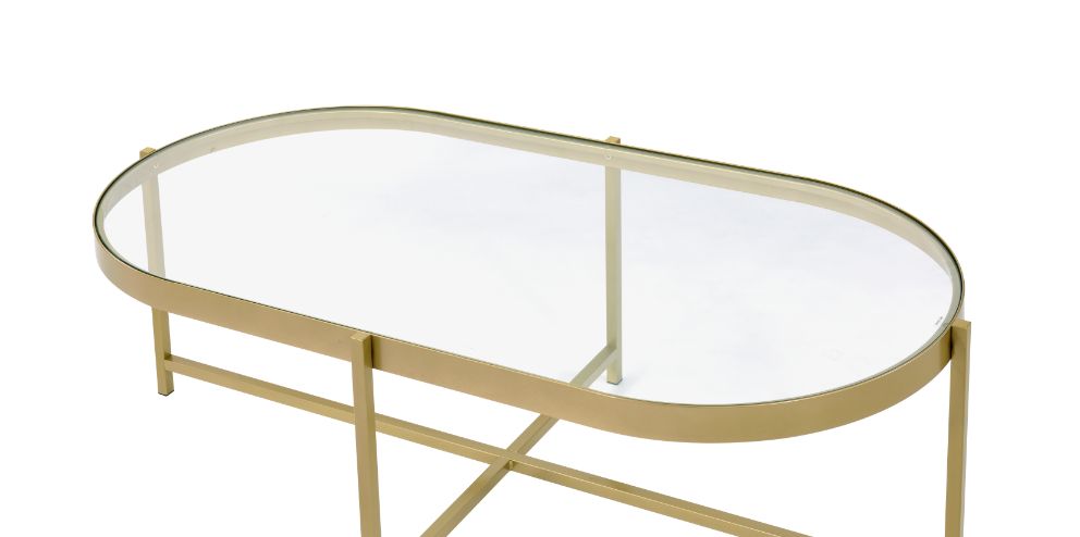 Acme - Charrot Coffee Table 82305 Clear Glass Top & Gold Finish