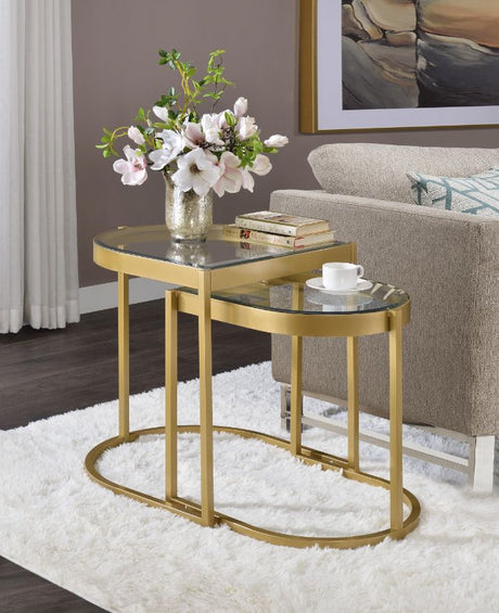 Acme - Timbul Nesting Table Set 82340 Clear Glass & Gold Finish