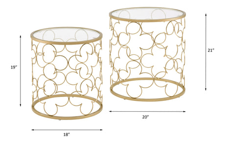 Acme - Flowie Nesting Table Set 82342 Clear Glass Top & Gold Finish