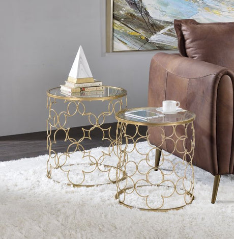 Acme - Flowie Nesting Table Set 82342 Clear Glass Top & Gold Finish