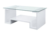 Acme - Nevaeh Coffee Table 82360 Clear Glass Top & White High Gloss Finish