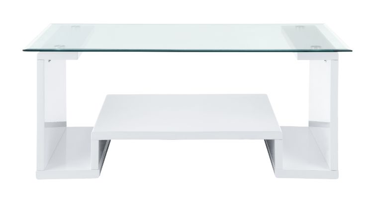 Acme - Nevaeh Coffee Table 82360 Clear Glass Top & White High Gloss Finish