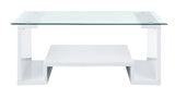 Acme - Nevaeh Coffee Table 82360 Clear Glass Top & White High Gloss Finish