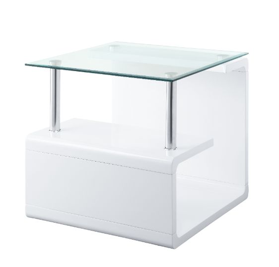 Acme - Nevaeh End Table 82362 Clear Glass Top & White High Gloss Finish